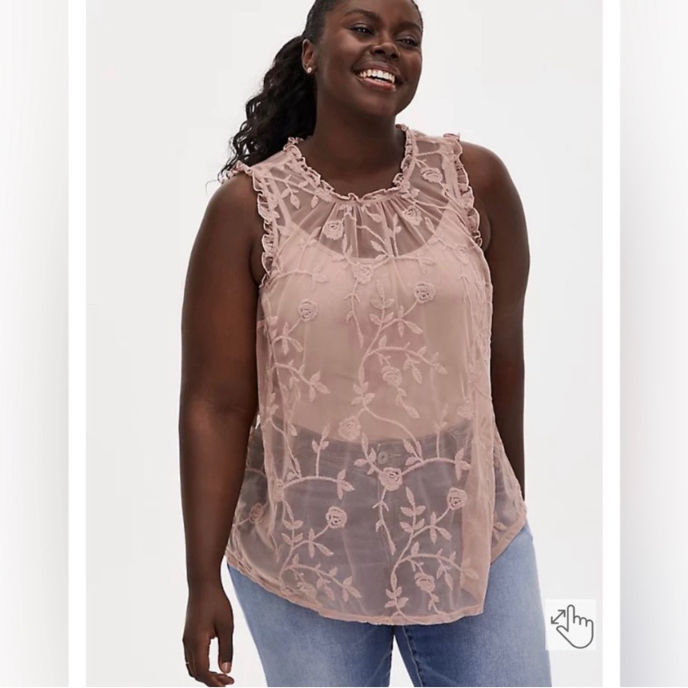 TORRID Embroidered Mesh Mock Neck Top